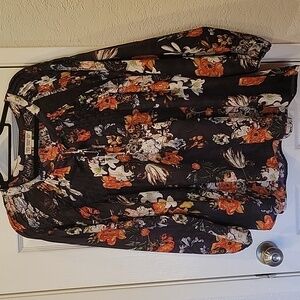 Vintage America Black Blouse with Orange and White Floral Design